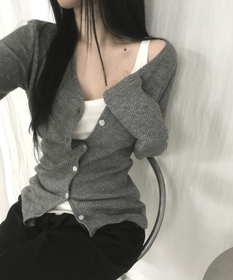 ボタンスリムカーディガン(5color) GREY