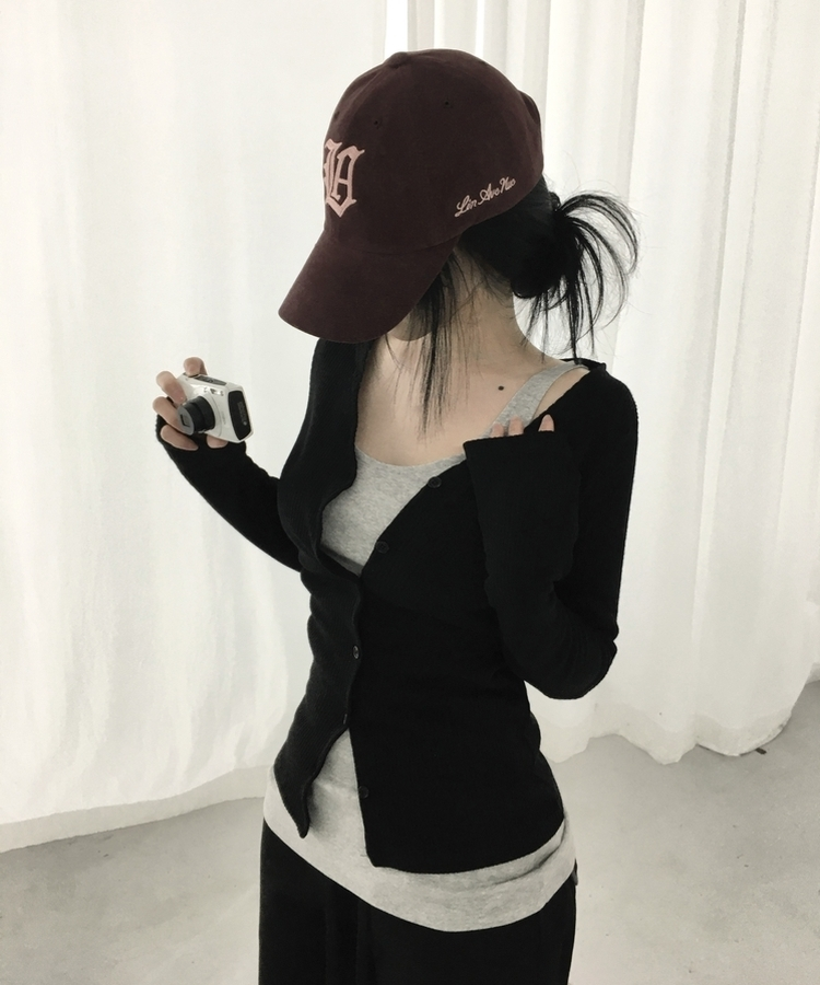 ボタンスリムカーディガン(5color) BLACK