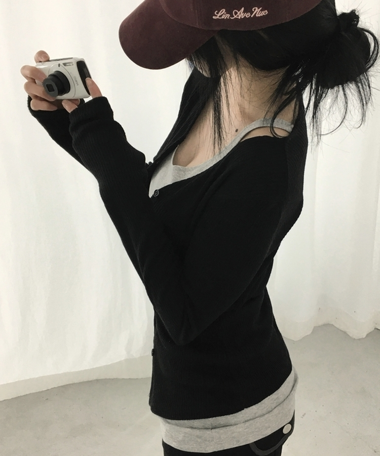 ボタンスリムカーディガン(5color) BLACK