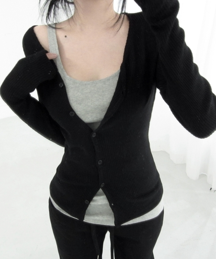 ボタンスリムカーディガン(5color) BLACK