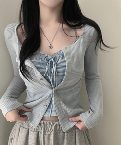 アイレットチェックキャミソールカーディガン SKY BLUE