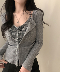 アイレットチェックキャミソールカーディガン GREY