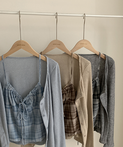 アイレットチェックキャミソールカーディガン