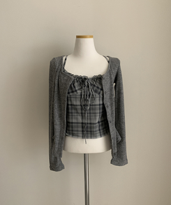 アイレットチェックキャミソールカーディガン