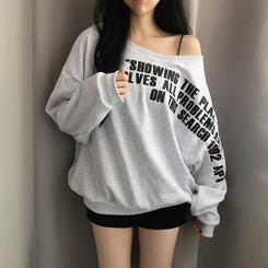 レタリングワンオフショルダートレーナー MELANGE WHITE