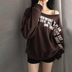 レタリングワンオフショルダートレーナー BROWN