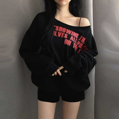 レタリングワンオフショルダートレーナー BLACK