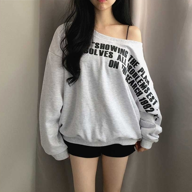 レタリングワンオフショルダートレーナー MELANGE WHITE