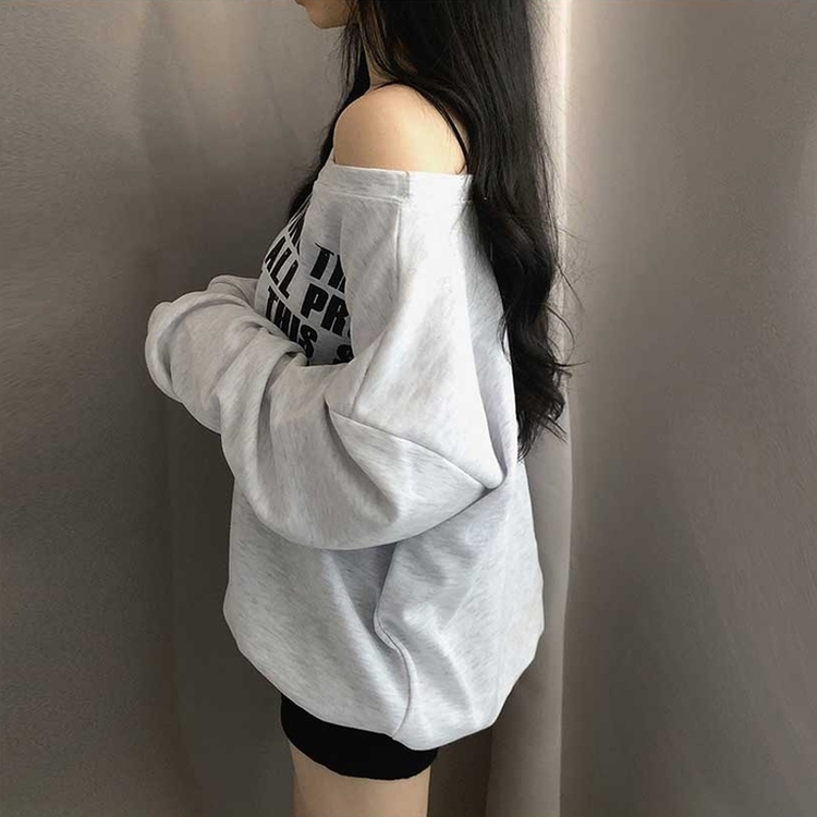 レタリングワンオフショルダートレーナー MELANGE WHITE