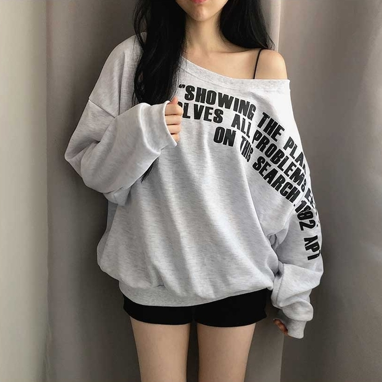 レタリングワンオフショルダートレーナー MELANGE WHITE