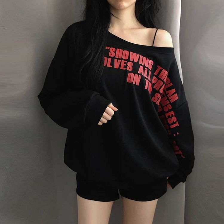 レタリングワンオフショルダートレーナー BLACK