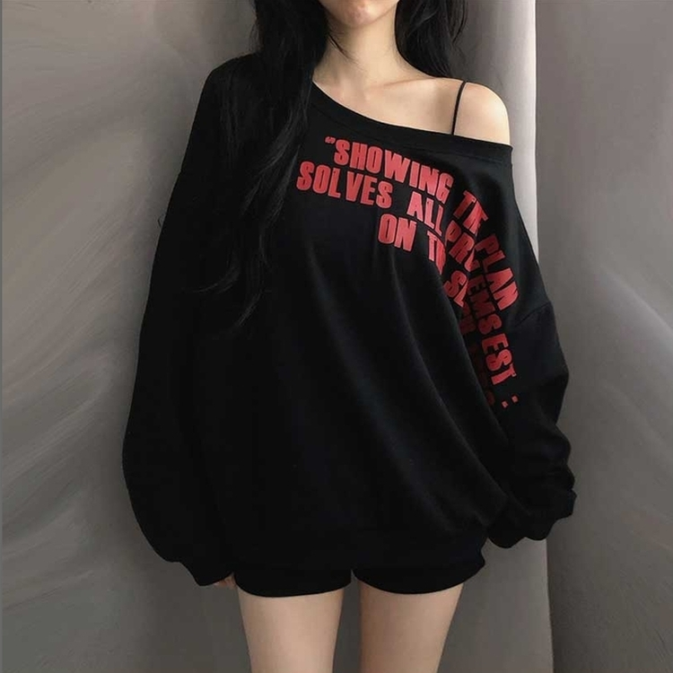 レタリングワンオフショルダートレーナー BLACK