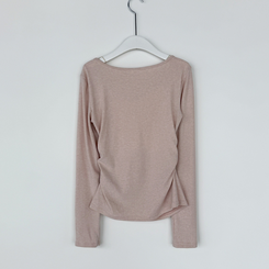 レイヤードリボンレースボタン長袖Tシャツ