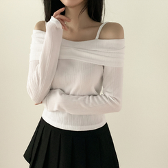 オフショルダーストラップTシャツ IVORY