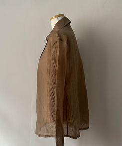 살랑살랑 시스루 크링클 오픈카라 셔츠 벨트 스커트 투피스 세트