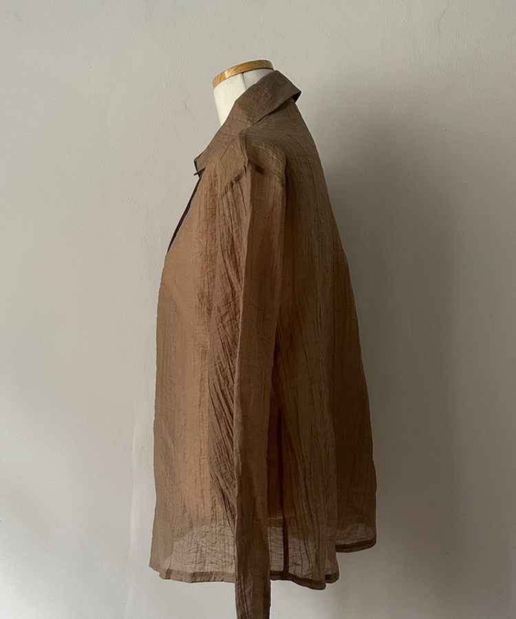 살랑살랑 시스루 크링클 오픈카라 셔츠 벨트 스커트 투피스 세트