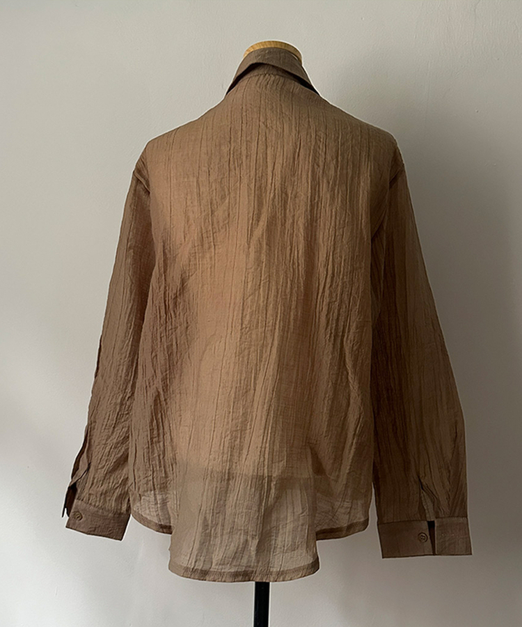 살랑살랑 시스루 크링클 오픈카라 셔츠 벨트 스커트 투피스 세트