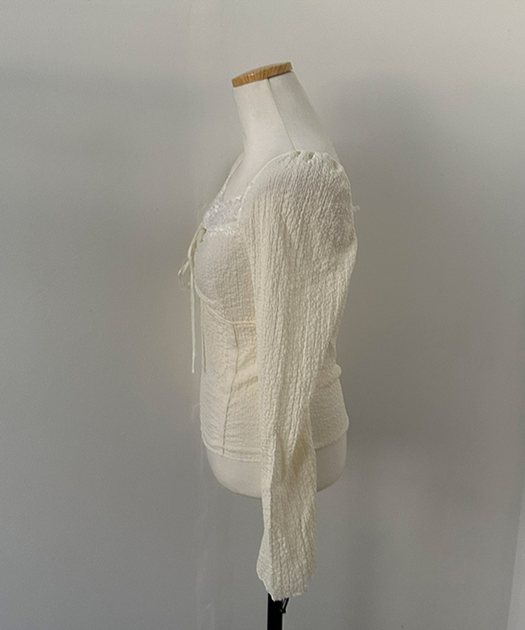 아테 레이스 리본 나팔 소매 블라우스