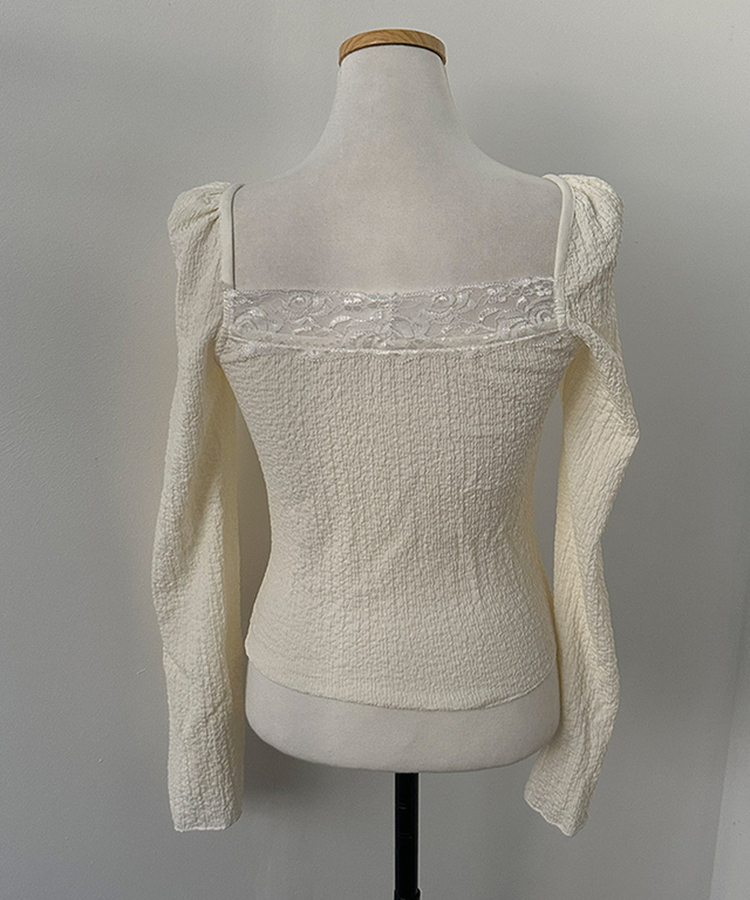 아테 레이스 리본 나팔 소매 블라우스