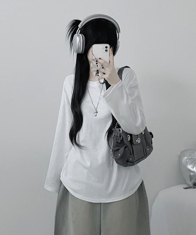 넉넉오버핏무지라운드긴팔티셔츠 아이보리