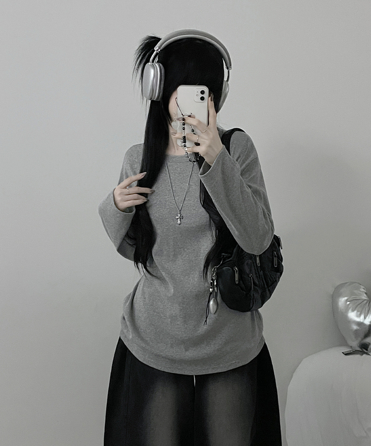 넉넉오버핏무지라운드긴팔티셔츠 회색