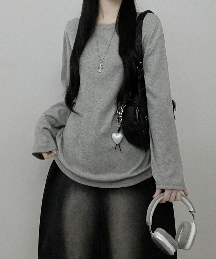 넉넉오버핏무지라운드긴팔티셔츠 회색