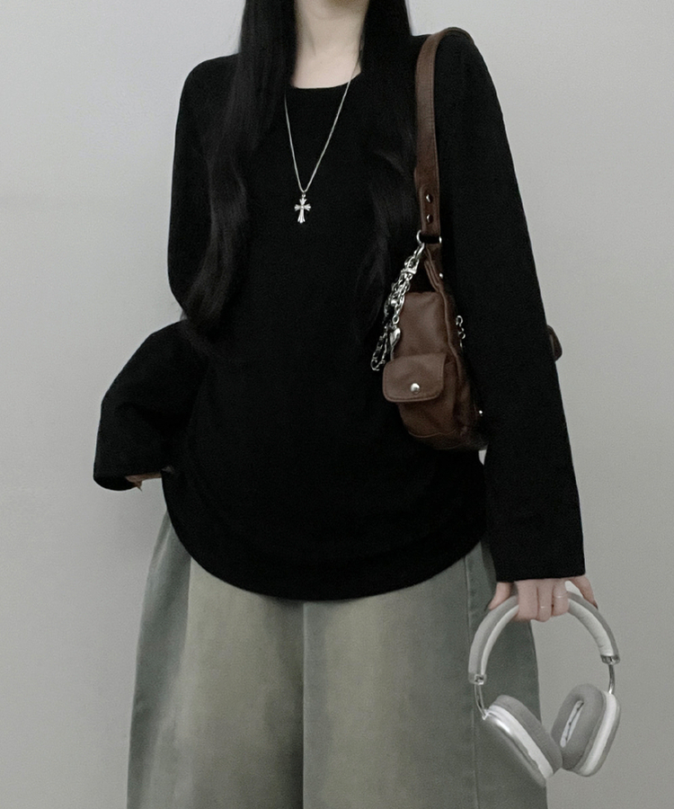 넉넉오버핏무지라운드긴팔티셔츠 블랙