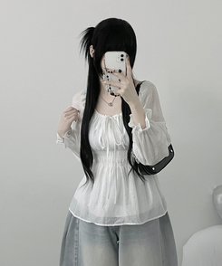 シフォンリボンフリルブラウス WHITE