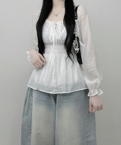 シフォンリボンフリルブラウス WHITE