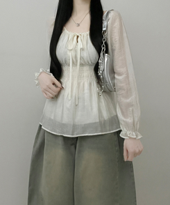 シフォンリボンフリルブラウス CREAM