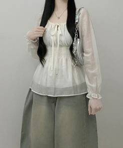 シフォンリボンフリルブラウス CREAM