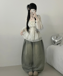 シフォンリボンフリルブラウス CREAM