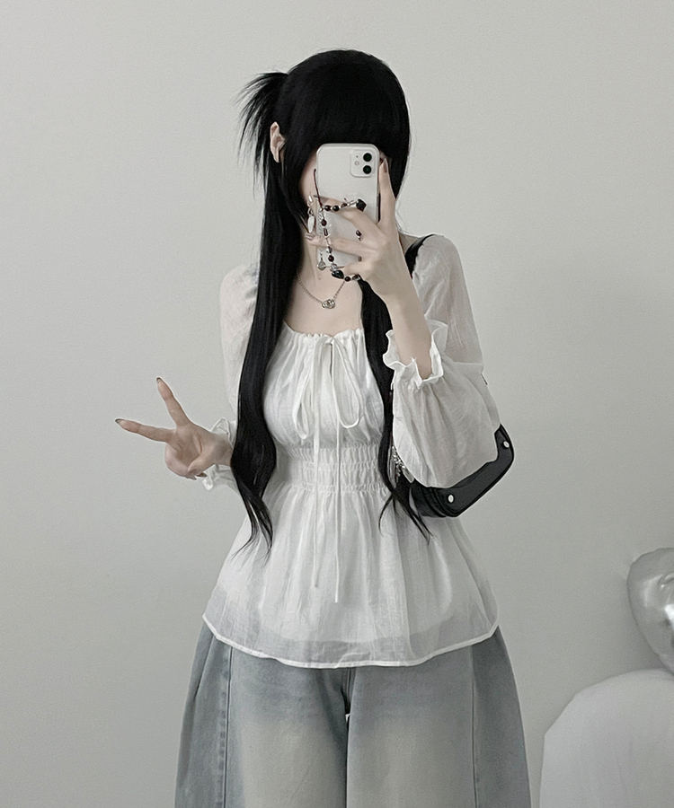 シフォンリボンフリルブラウス WHITE