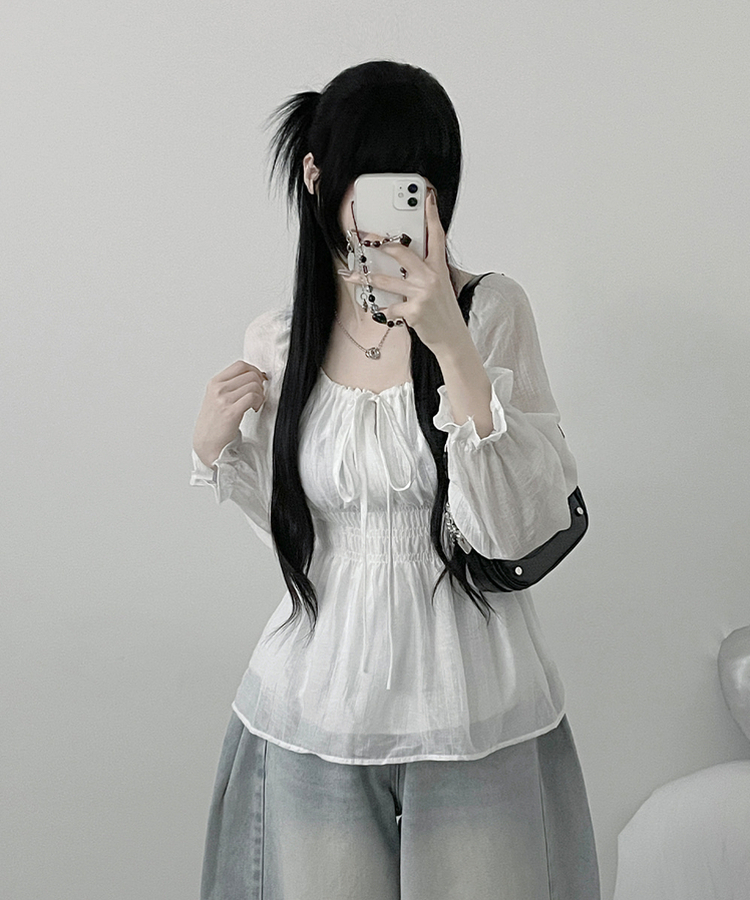 シフォンリボンフリルブラウス WHITE