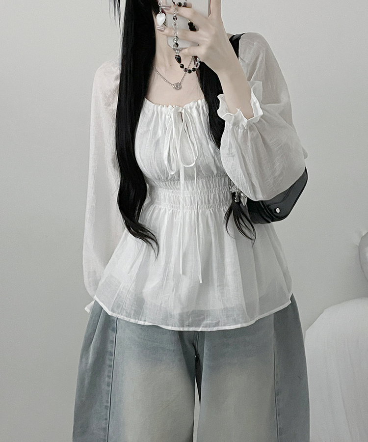 シフォンリボンフリルブラウス WHITE