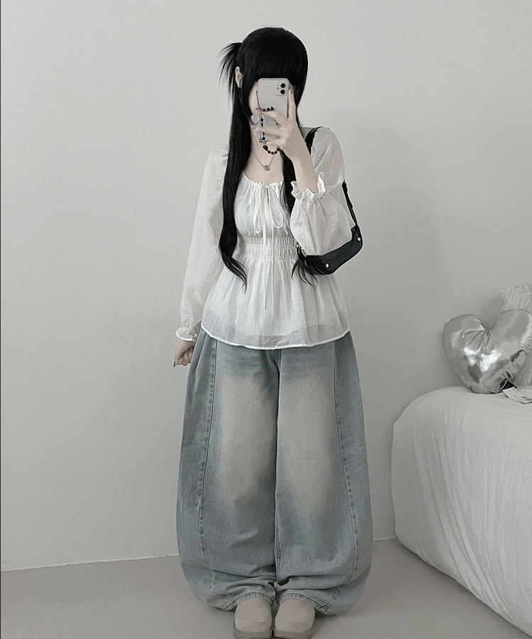 シフォンリボンフリルブラウス WHITE