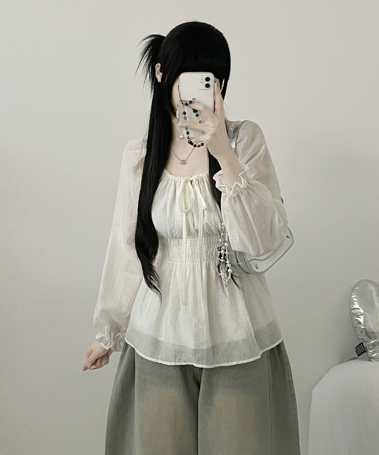 シフォンリボンフリルブラウス CREAM