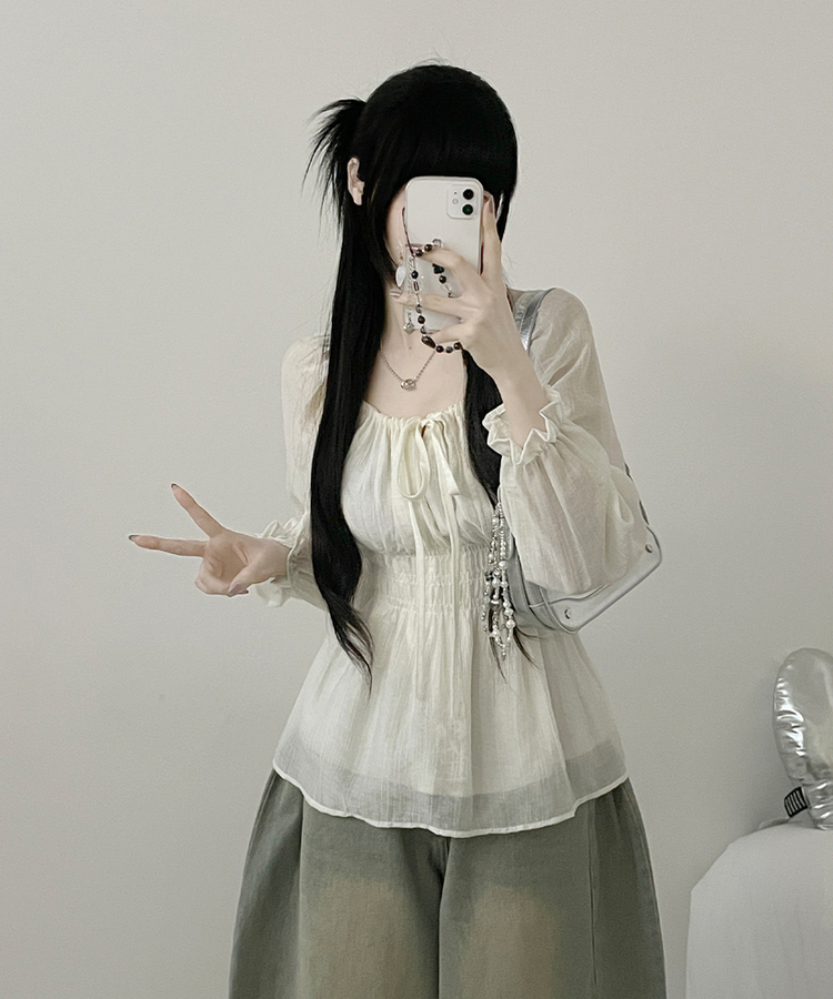 シフォンリボンフリルブラウス CREAM