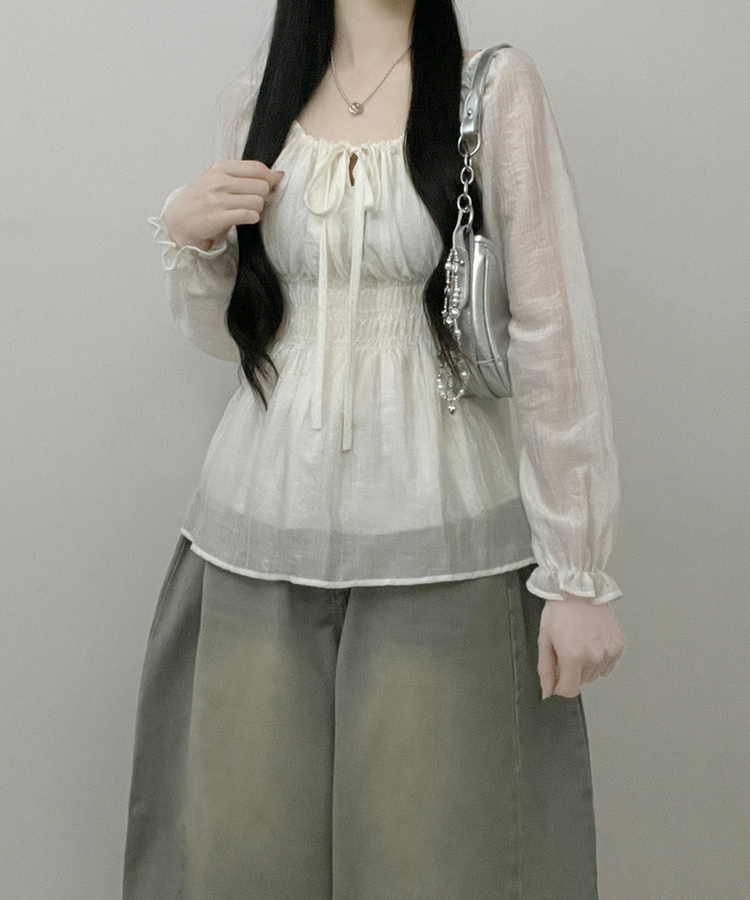 シフォンリボンフリルブラウス CREAM