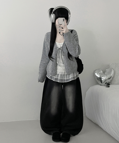 럽유프릴레이어드나시원피스리본끈니트가디건세트 그레이