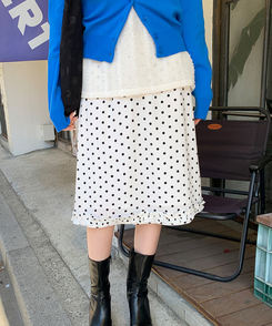 ドットフリルミディスカート IVORY