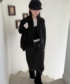 ドットフリルミディスカート BLACK