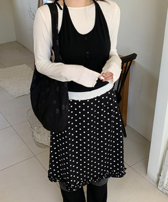 ドットフリルミディスカート BLACK