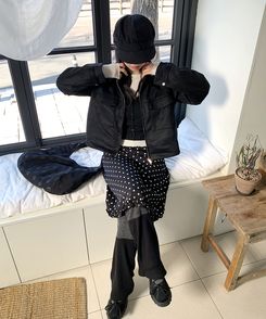 ドットフリルミディスカート BLACK