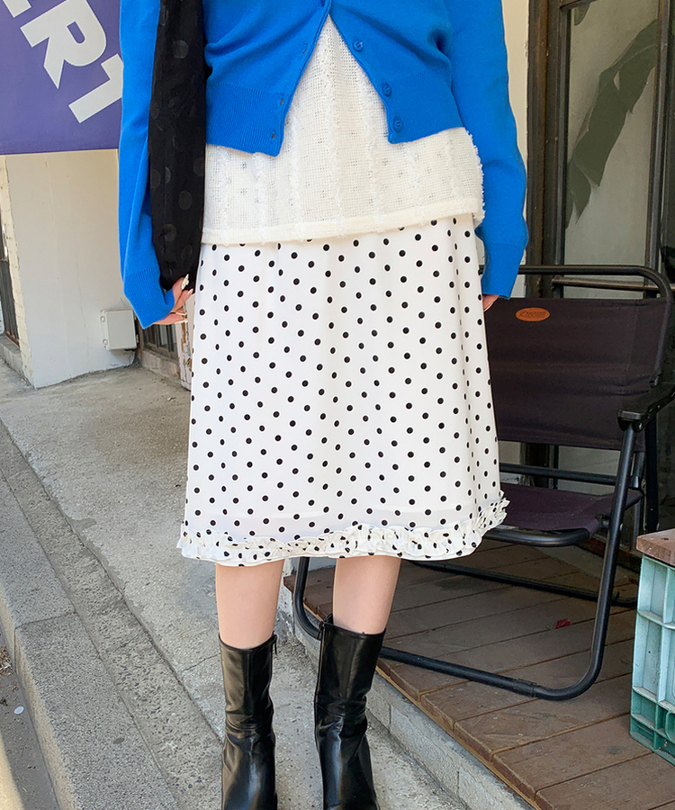 ドットフリルミディスカート IVORY