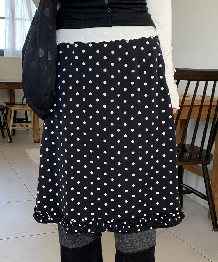 ドットフリルミディスカート BLACK