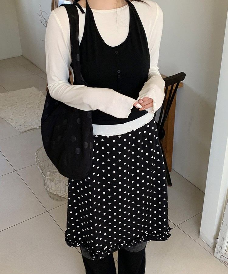 ドットフリルミディスカート BLACK