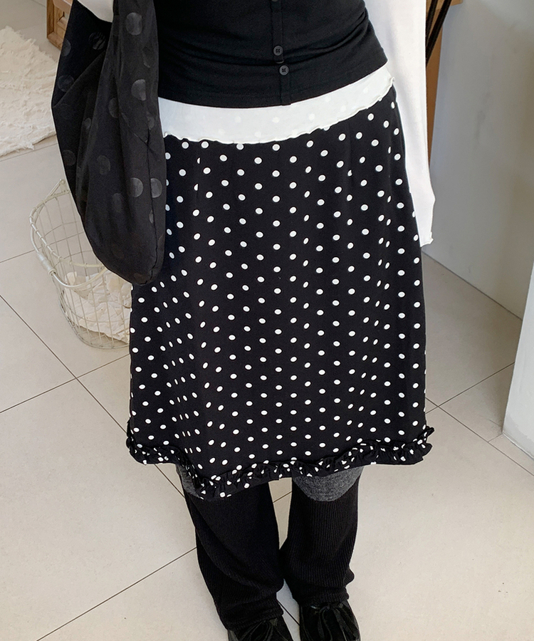 ドットフリルミディスカート BLACK