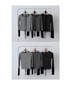 【タイ付き】ボーダーバイカラー長袖Tシャツ