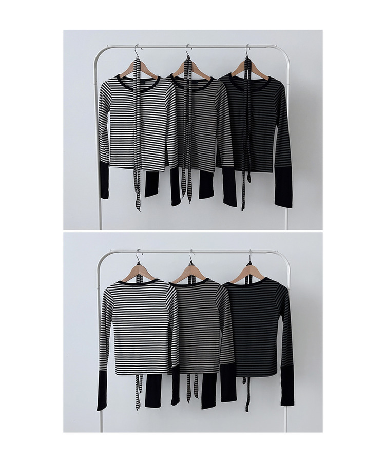 【タイ付き】ボーダーバイカラー長袖Tシャツ